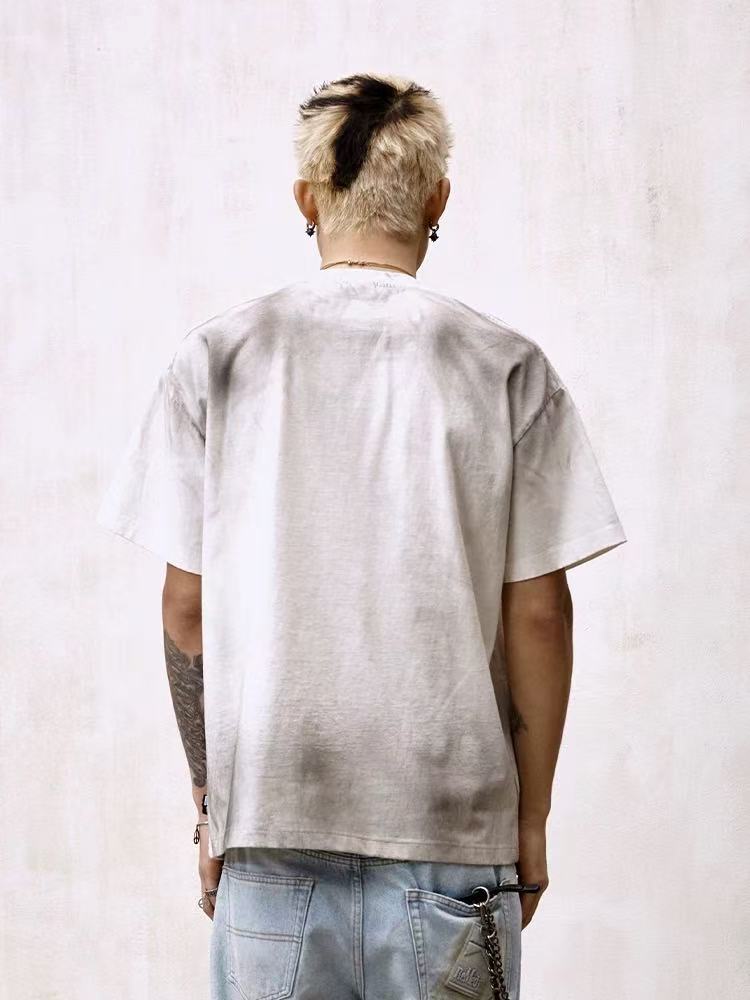 REMEDY Distressed Marlboro Design Short-sleeve T-Shirt