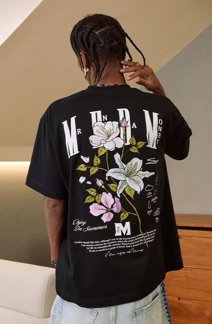 MEDM Flowers Blooming 3D Embroidered LOGO Short-sleeve T-shirt