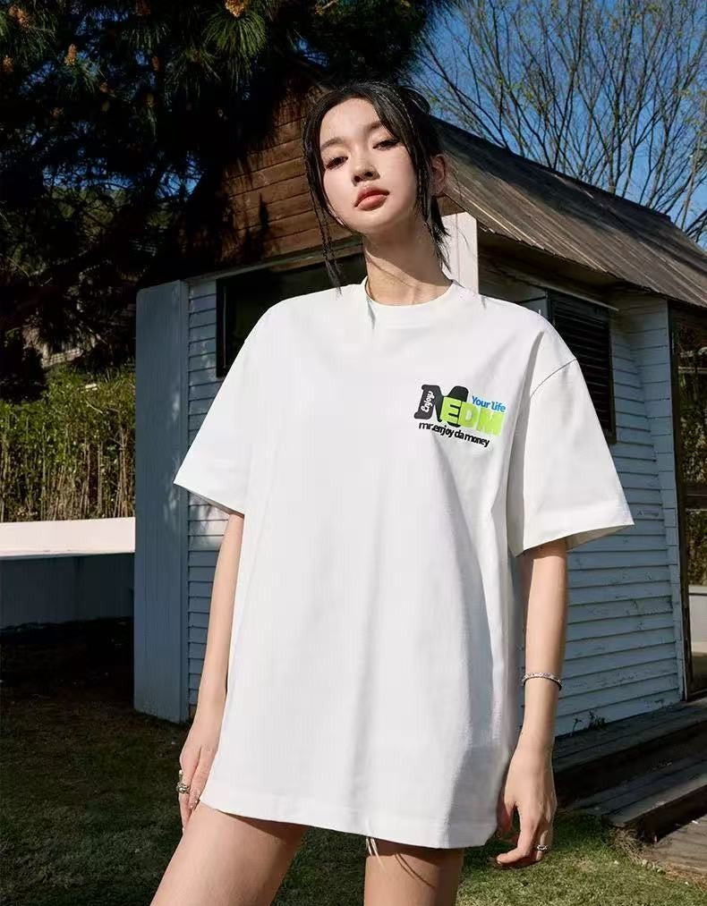 MEDM Retro Graffiti Letters Print Logo Short-sleeve T-Shirt