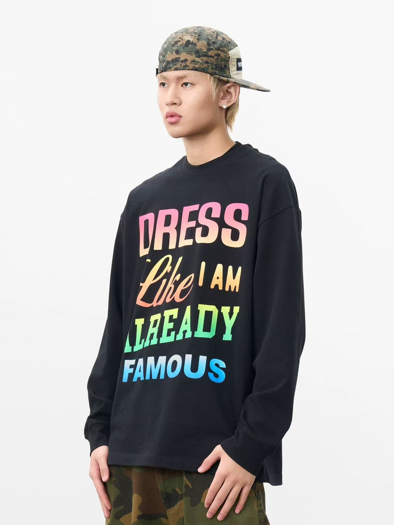 AFGK Color Gradient Slogan Long-sleeve T-Shirt