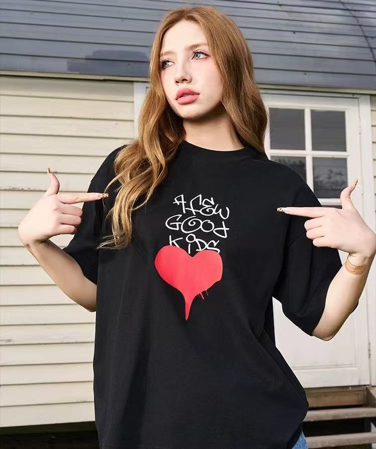 AFGK Valentine's Day Love Graffiti Letter Print Short Sleeve T-Shirt