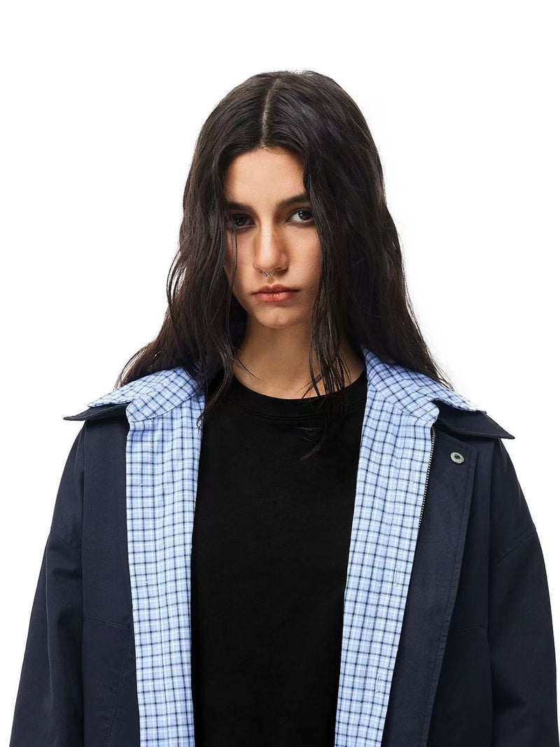FDR Contrast Patchwork Plaid Fake Two-piece Jacket