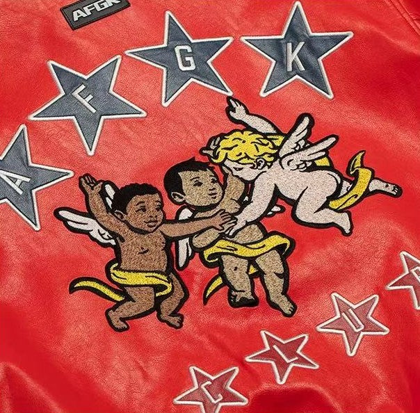 AFGK Star Angel Embroidered Leather Jacket