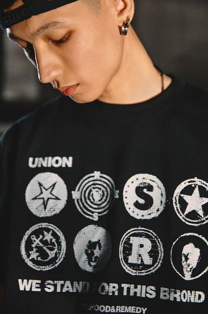 REMEDYxSTA Military Medal Print Short-sleeved T-shirt