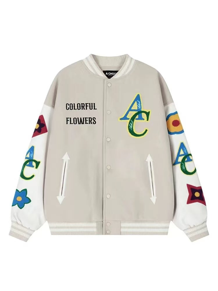 ACHOCK Floral Embroidered Designed Baseball Jacket