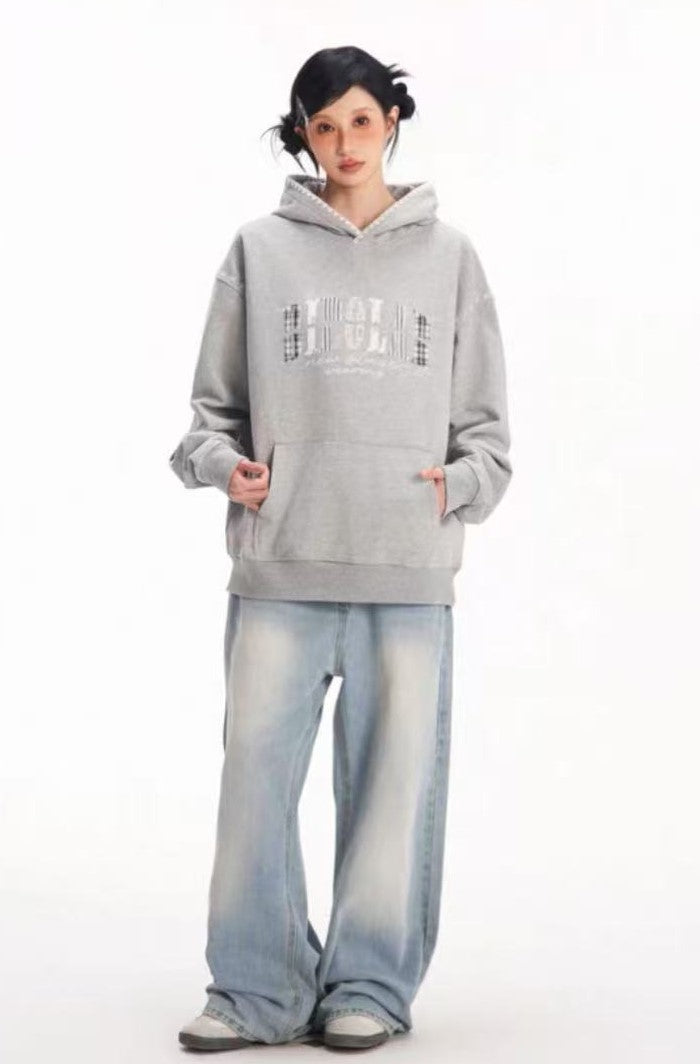 BIPOLAR Floral Striped Patchwork Shell Embroidered Hoodie