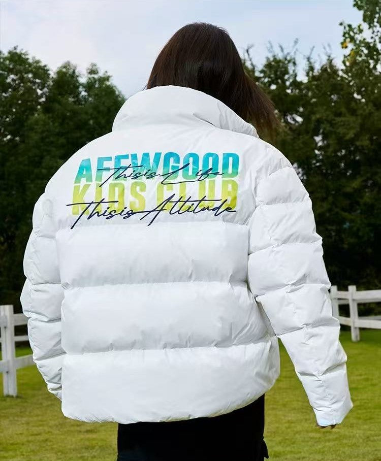 AFGK Embroidery Gradient Handwritten Font Down Jacket