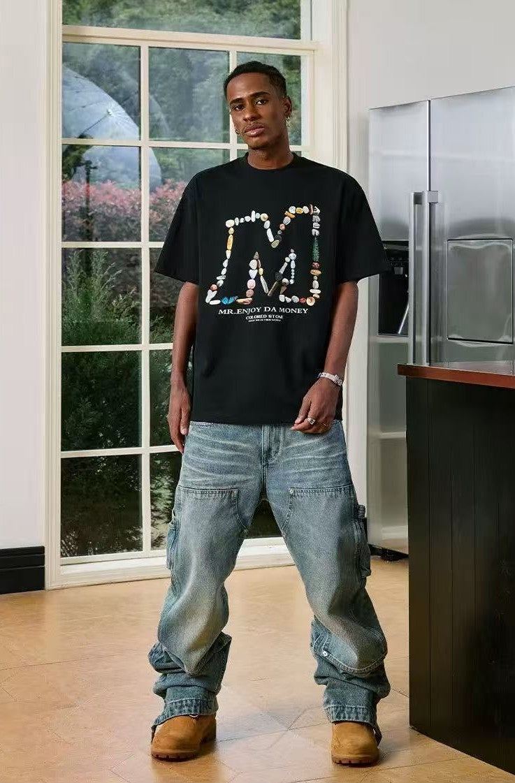 MEDM Colorful Stone M Print Short-sleeve T-Shirt