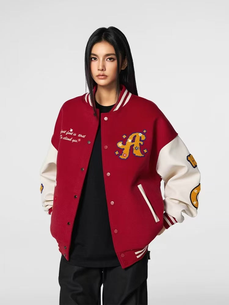 ACHOCK Vintage Towel Embroidered Baseball Jacket