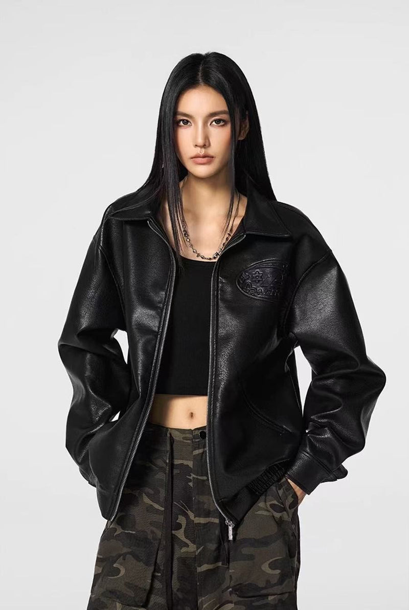 ACHOCK Heavy Steel Embossed Leather Jacket