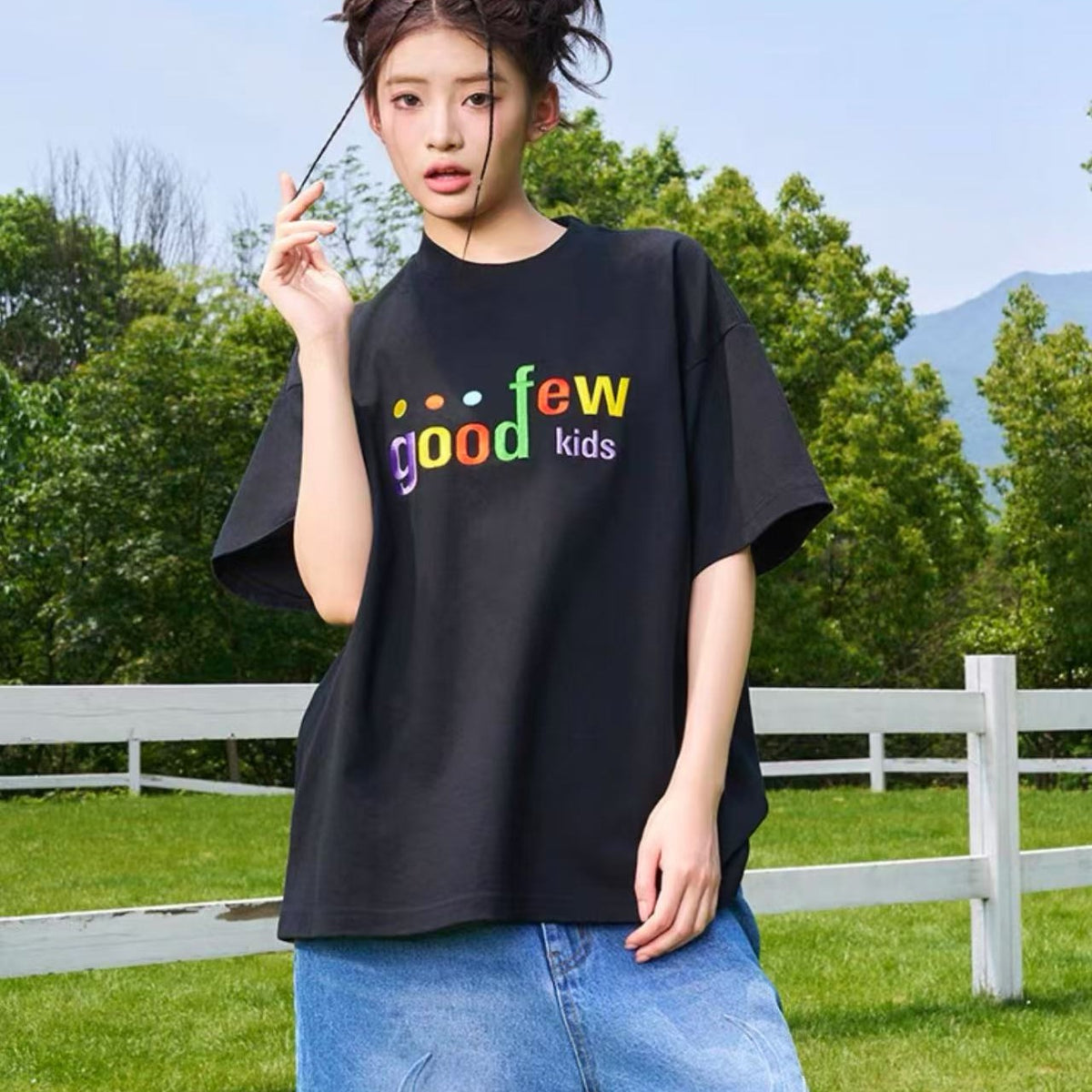 AFGK Contrast Color Printed Letter LOGO T-shirt