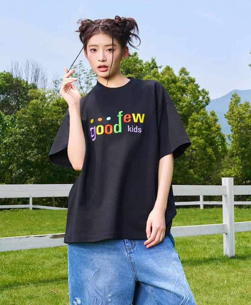 AFGK Contrast Color Printed Letter LOGO T-shirt