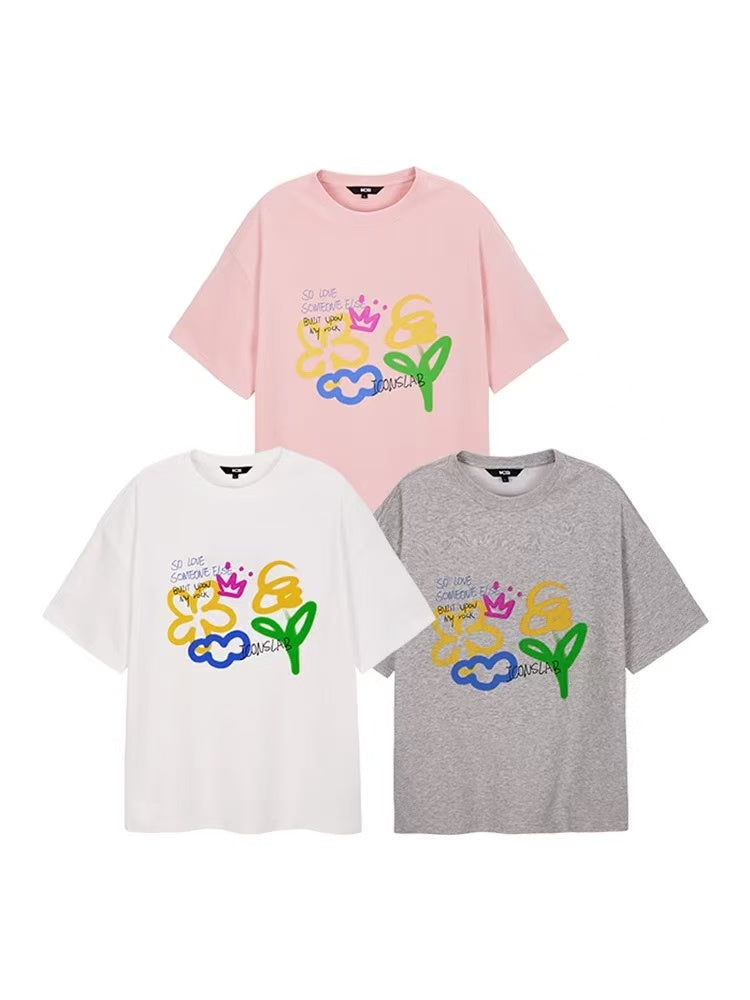 ICONSLAB Fun Hand Drawn Doodle Flowers T-shirts