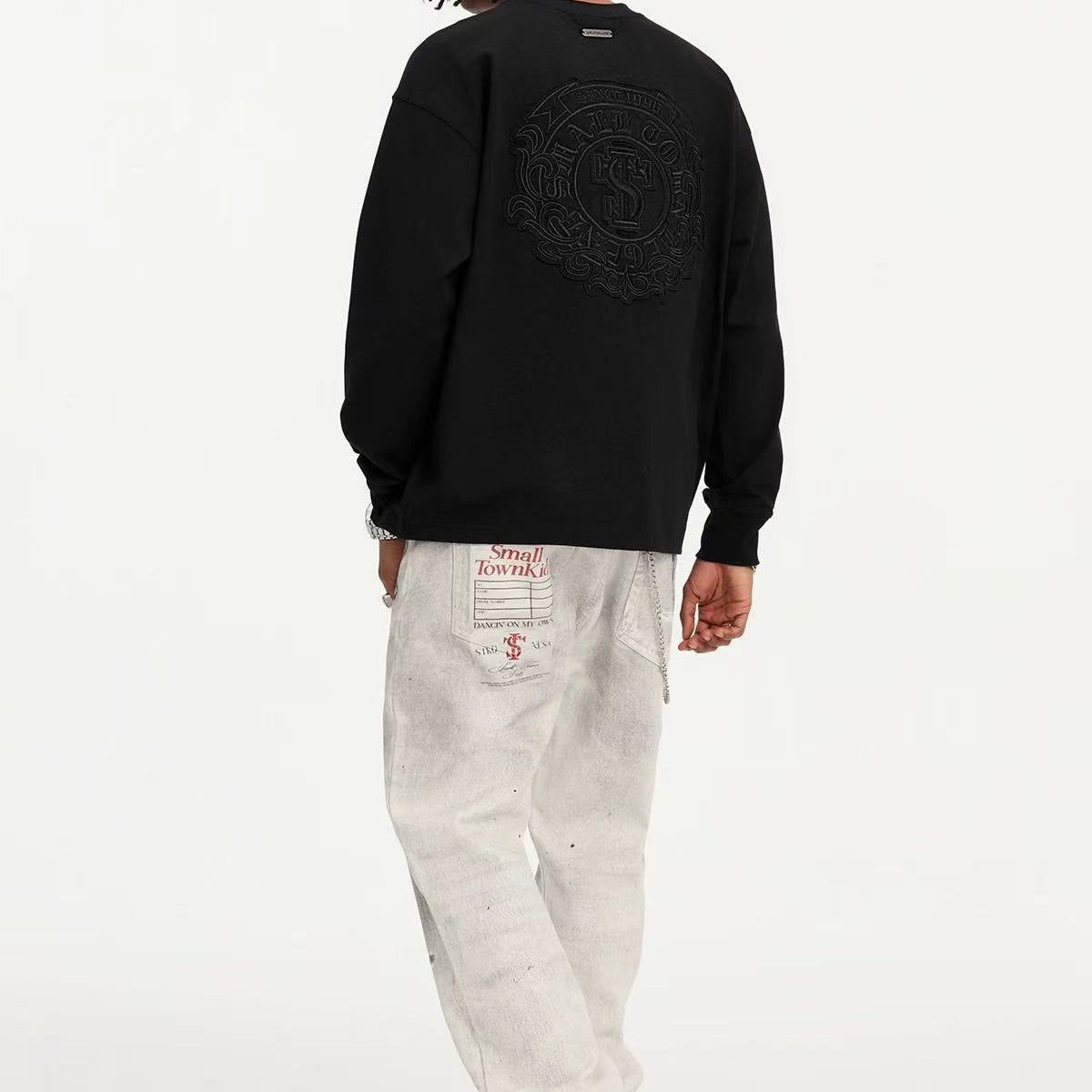 STK Vintage Circular Applique Embroidered Long-Sleeve T-Shirt