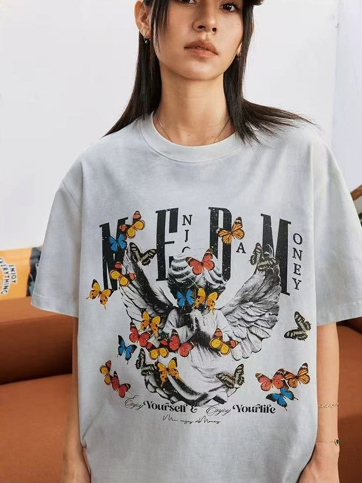 MEDM Angel Butterfly Washed Short Sleeve T-Shirt