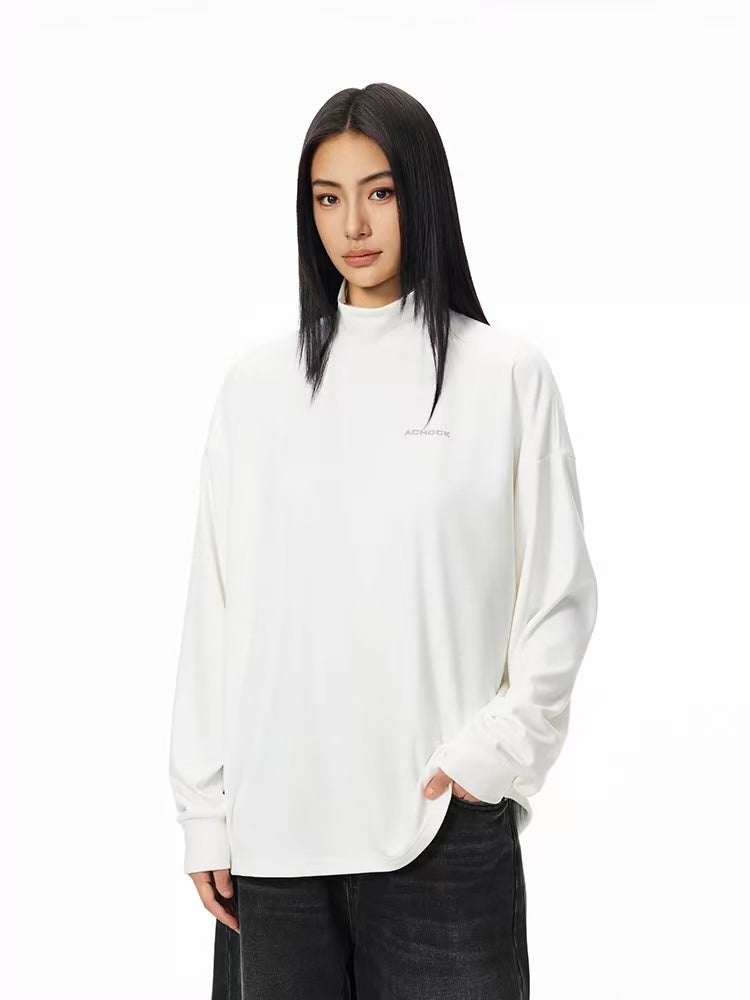 ACHOCK Simple Basic Logo Half Turtleneck Long-sleeve Tee