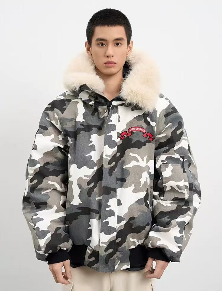AFGK Camouflage Fur Collar Cotton Jacket