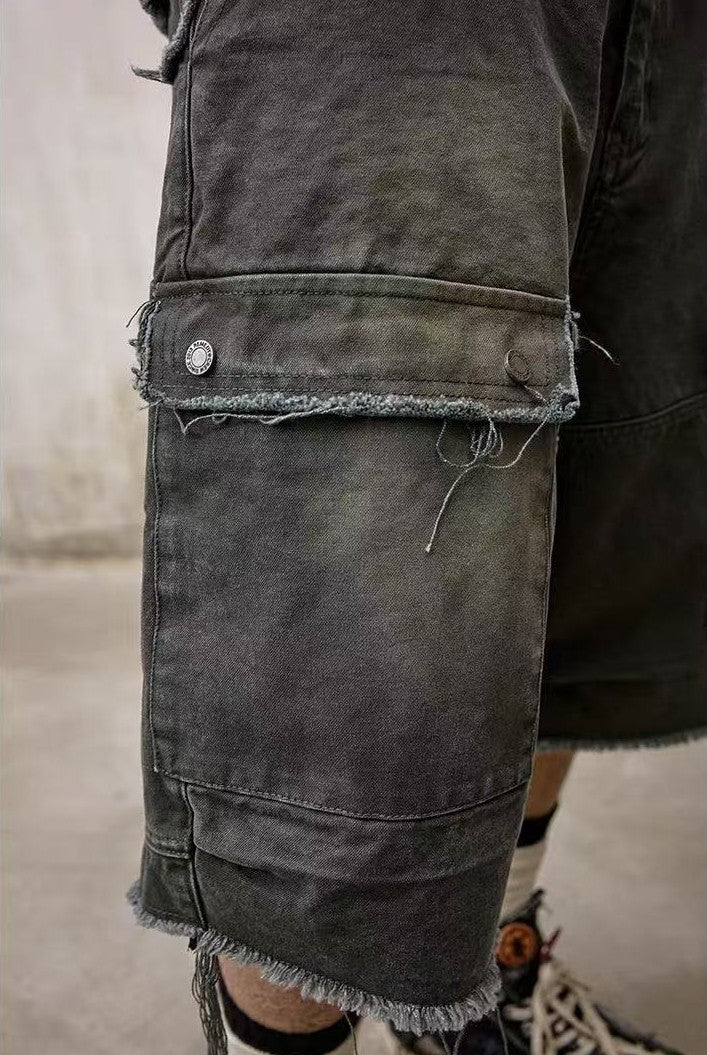 REMEDY Washed Fringed Cargo Shorts