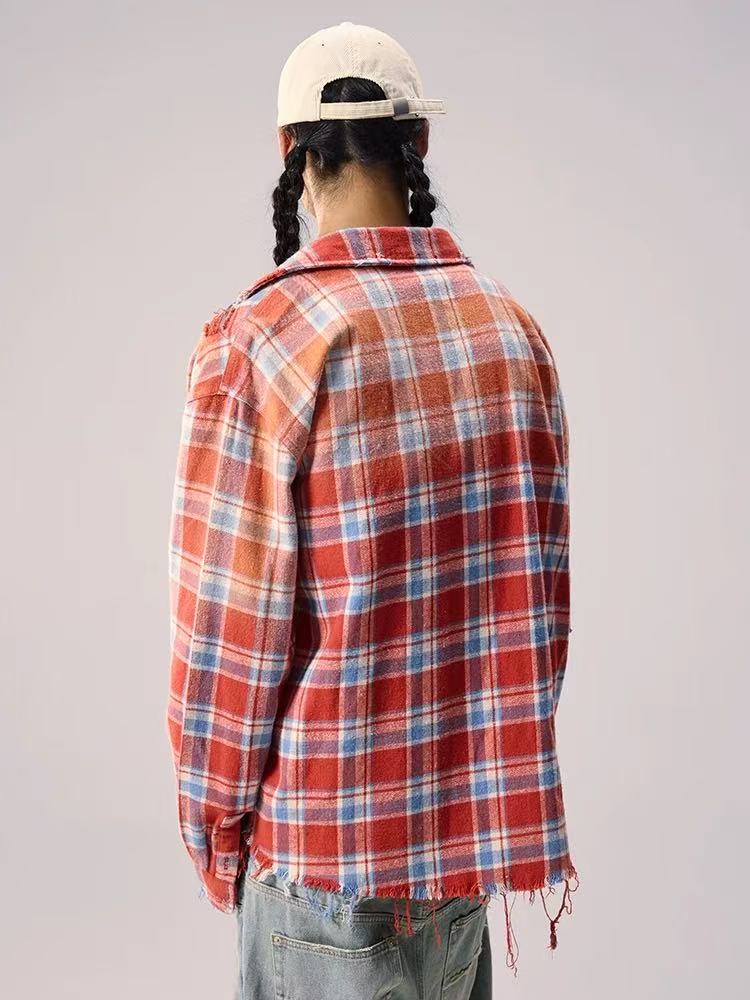 REMEDY Distressed Plaid Long-sleeve Shirt