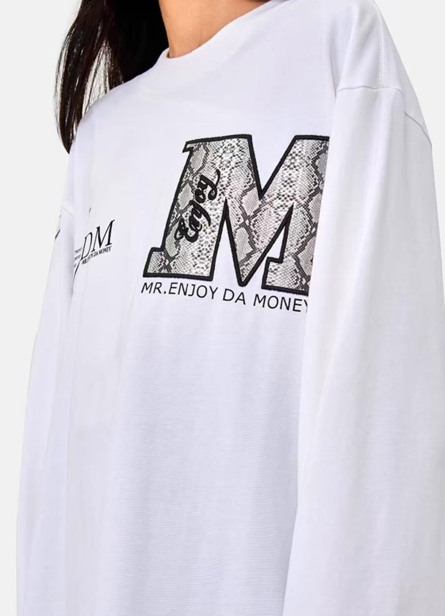 MEDM Snake Print Lettering Top Long-sleeve T-shirt