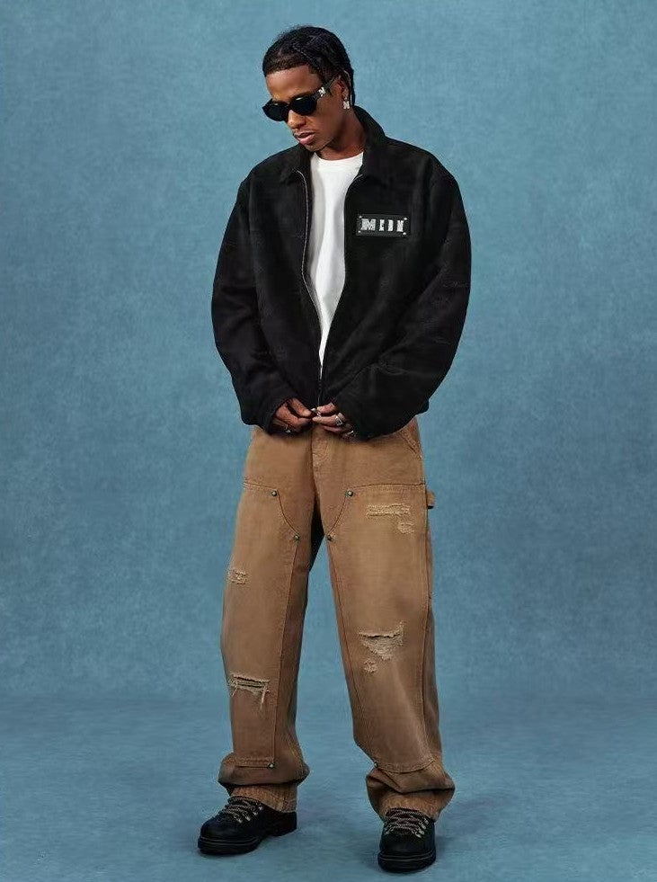 MEDM Suede Leather Brand Lapel Jacket