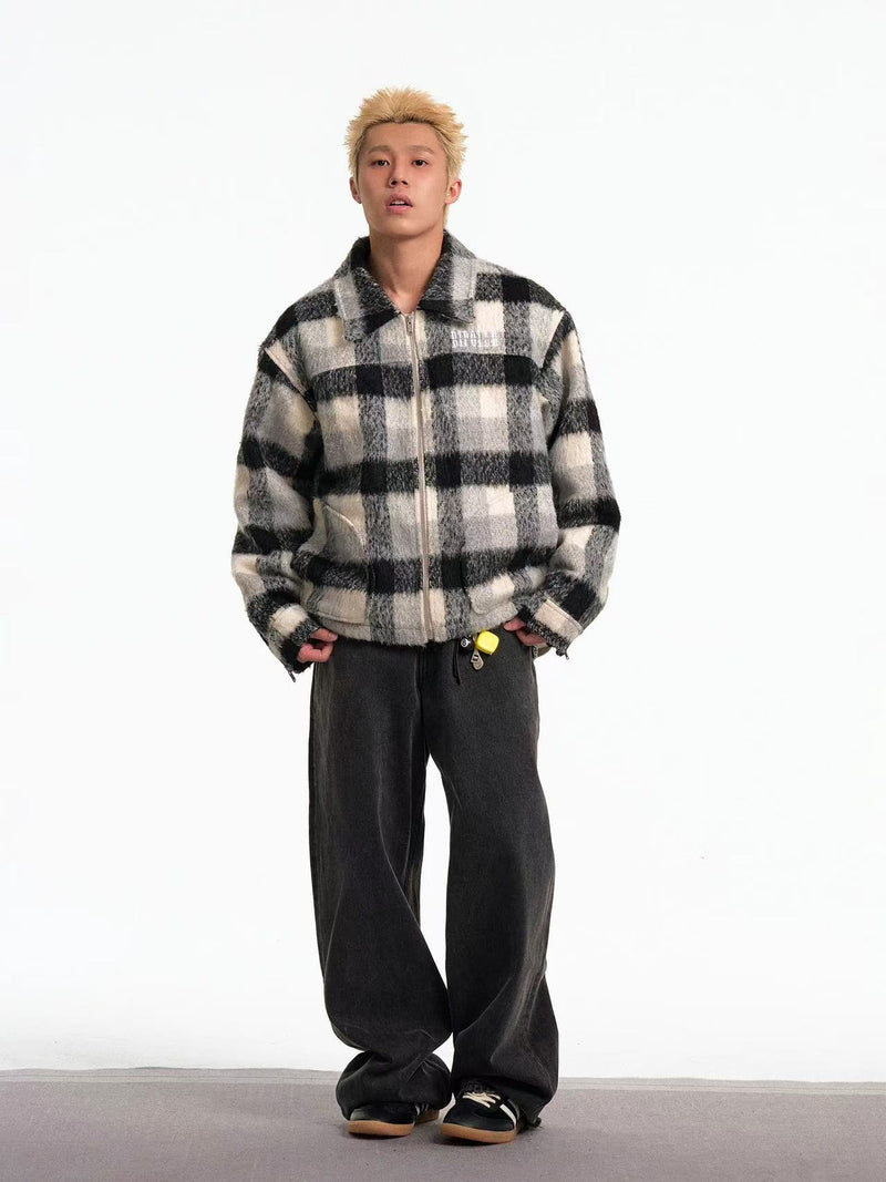 BIPOLAR Plush Plaid Color Block Jacket