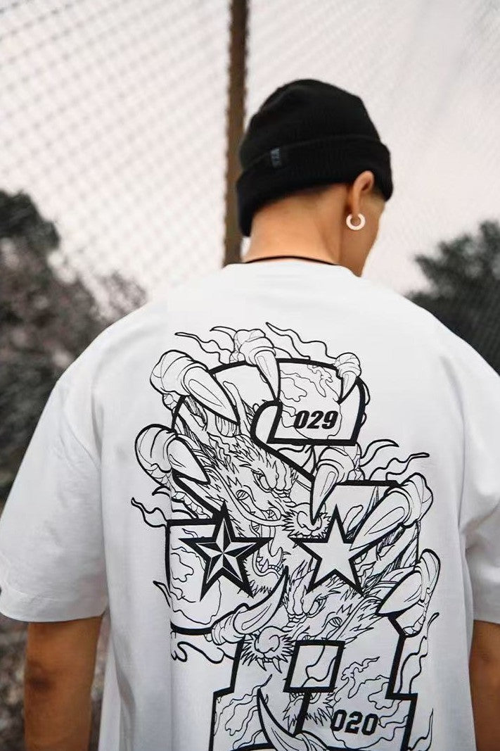 REMEDYxSTA Dragon Claws Letter Print Short-sleeve T-shirt