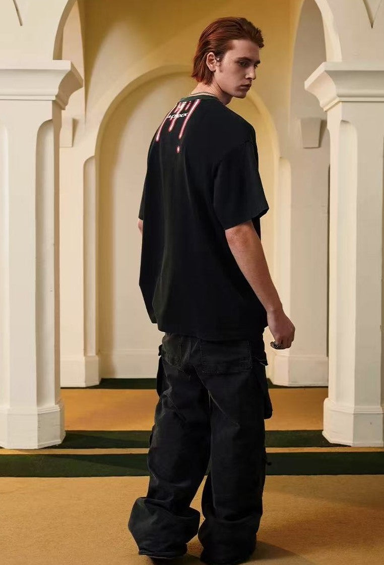 ACHOCK Washed Distressed 3D Luminous Printed T-shirt