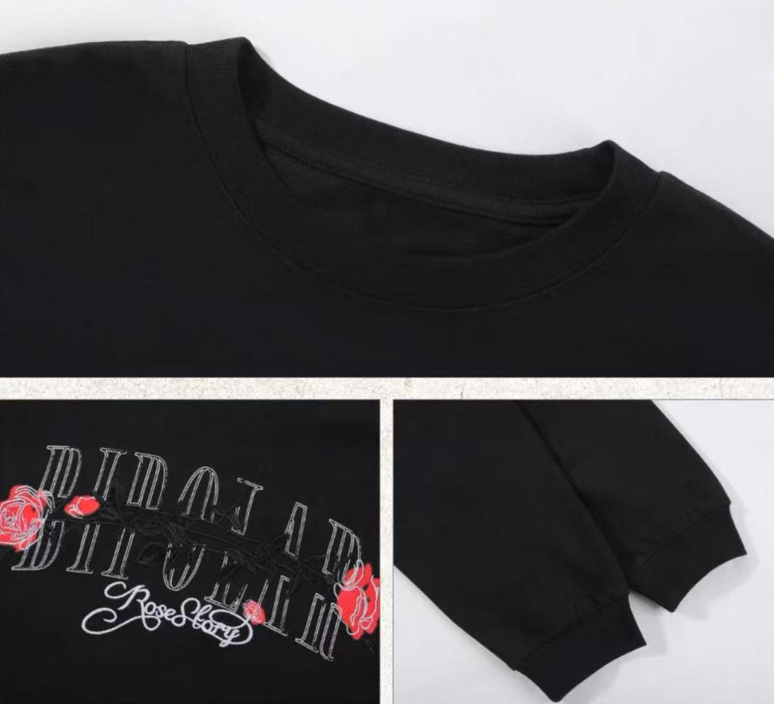 BIPOLAR Neon Rose Embroidered Long-sleeves T-shirts