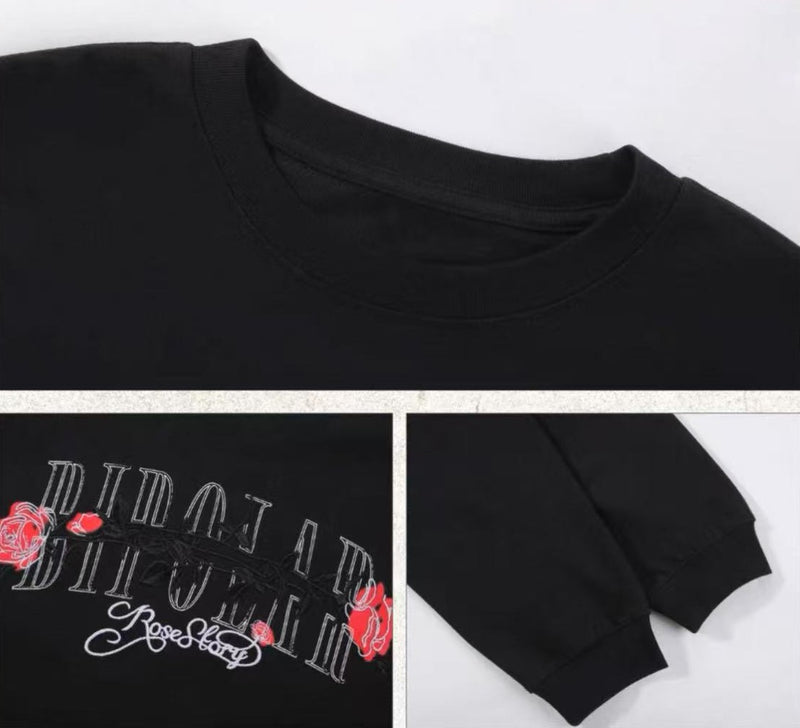 BIPOLAR Neon Rose Embroidered Long-sleeves T-shirts