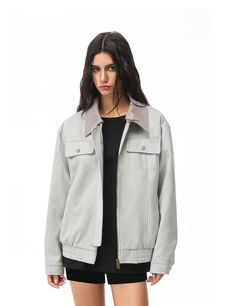 FDR Retro Contrast Lapel Suede Jacket (For Women)