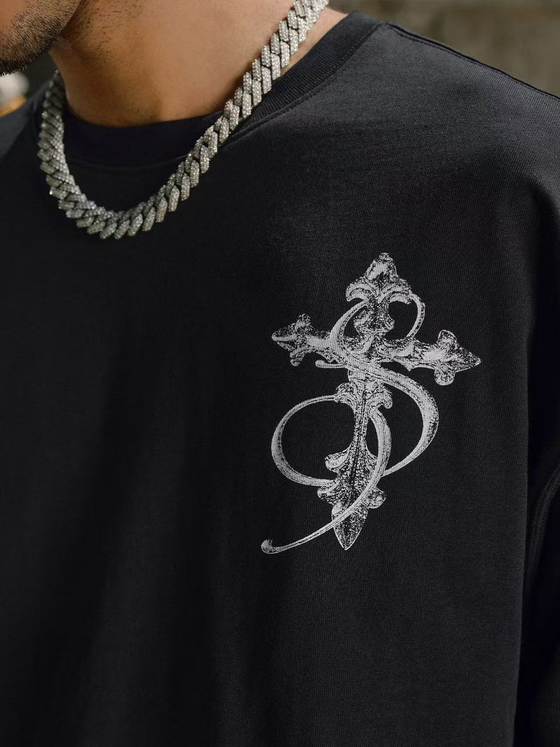 STK Vintage Black and White Cross Long-Sleeve T-Shirt