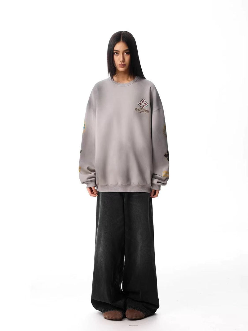 FDR Retro Dirty Round Neck Logo Print Sweatshirt