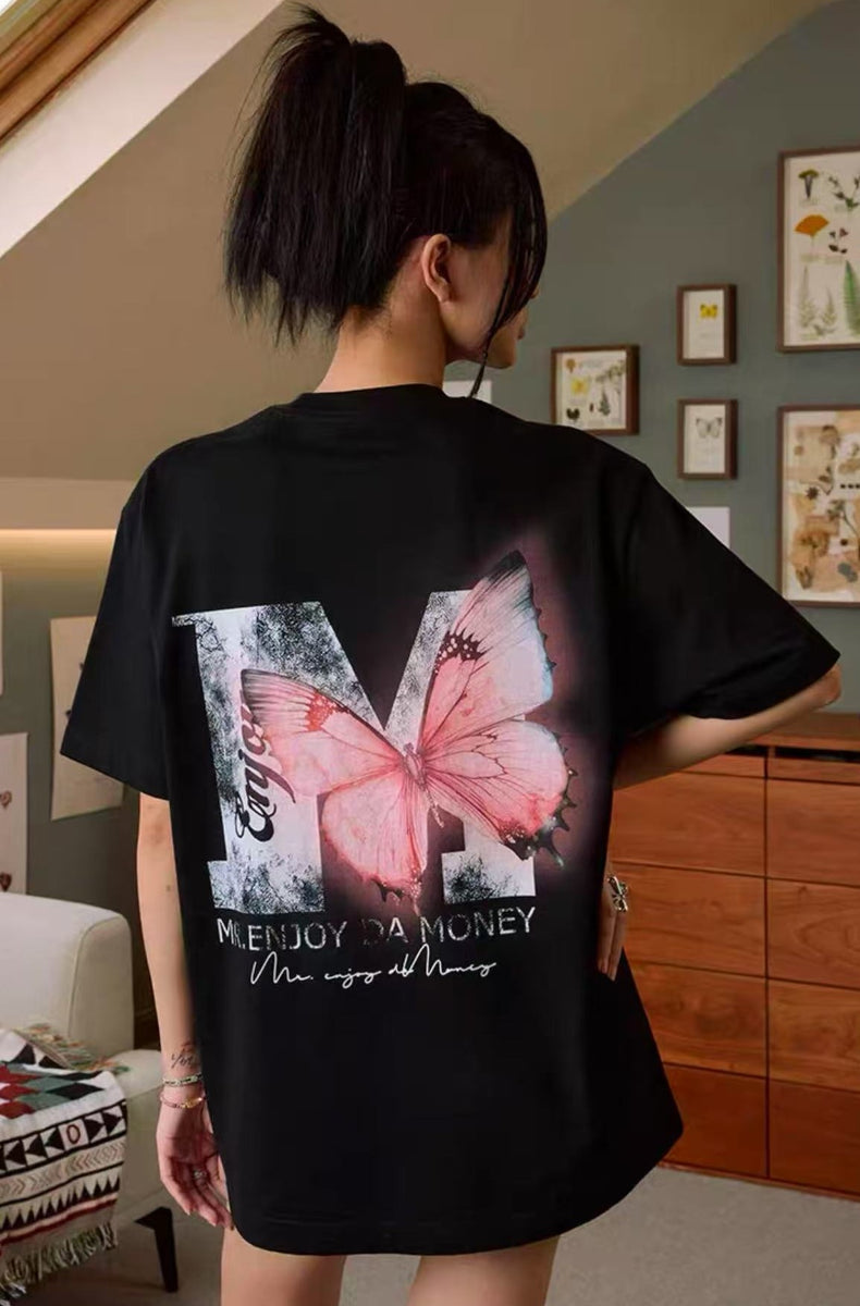MEDM Luminous Butterfly Thermoset Oil Print Short Sleeve T-Shirt