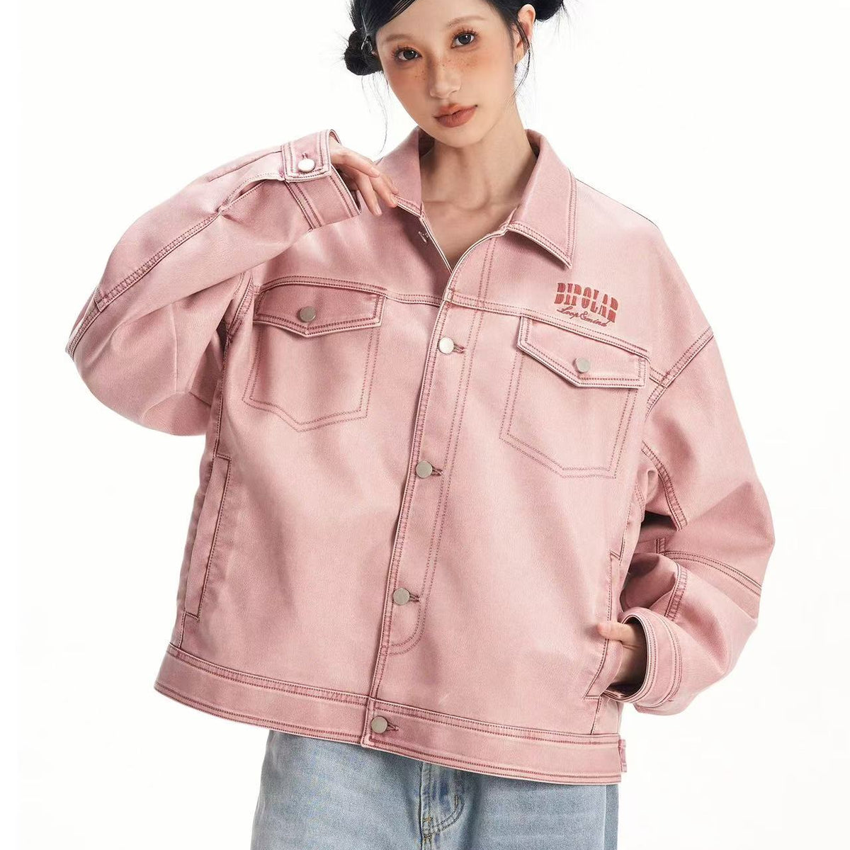 BIPOLAR Hyphenation Polished PU Leather Jacket