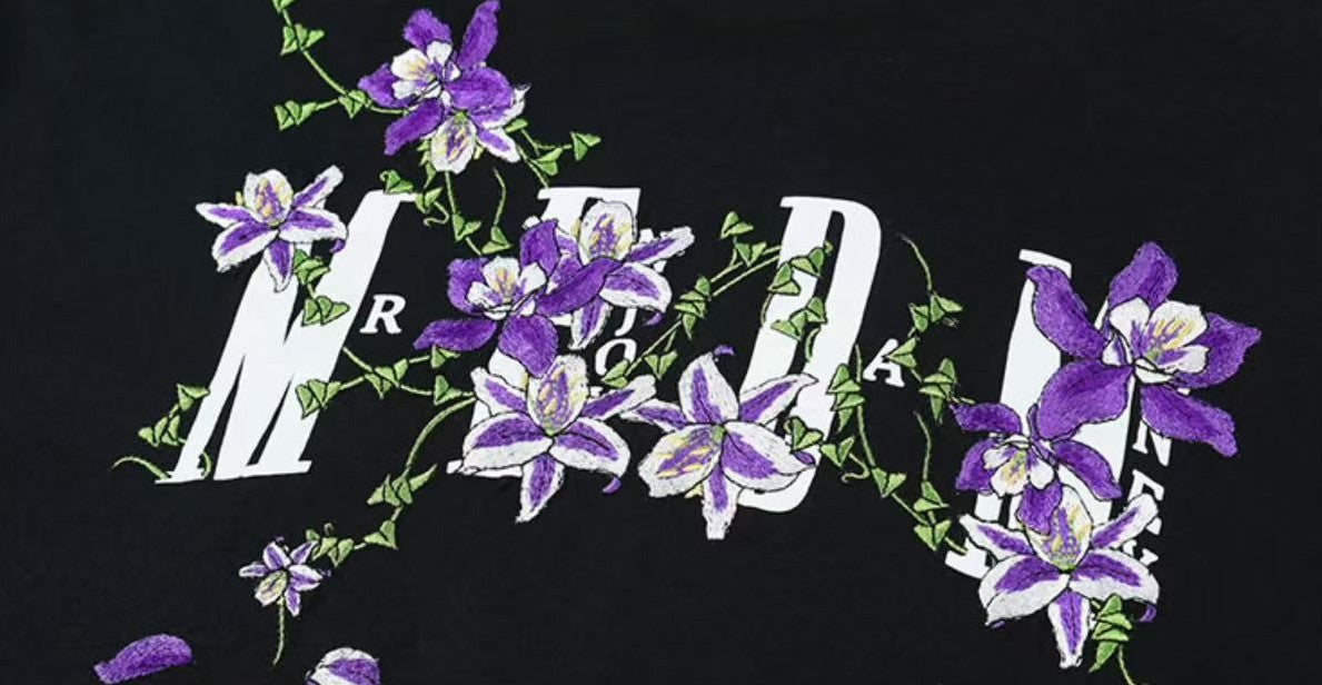 MEDM Vine and Flower Embroidered Short-sleeved T-shirt