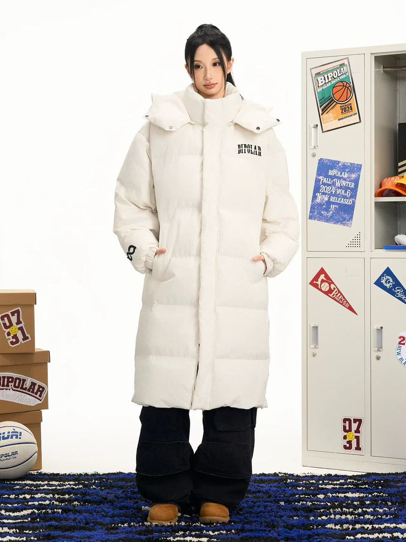 BIPOLAR Flocked Long Knee-length Foldable Duck Down Hooded Jacket