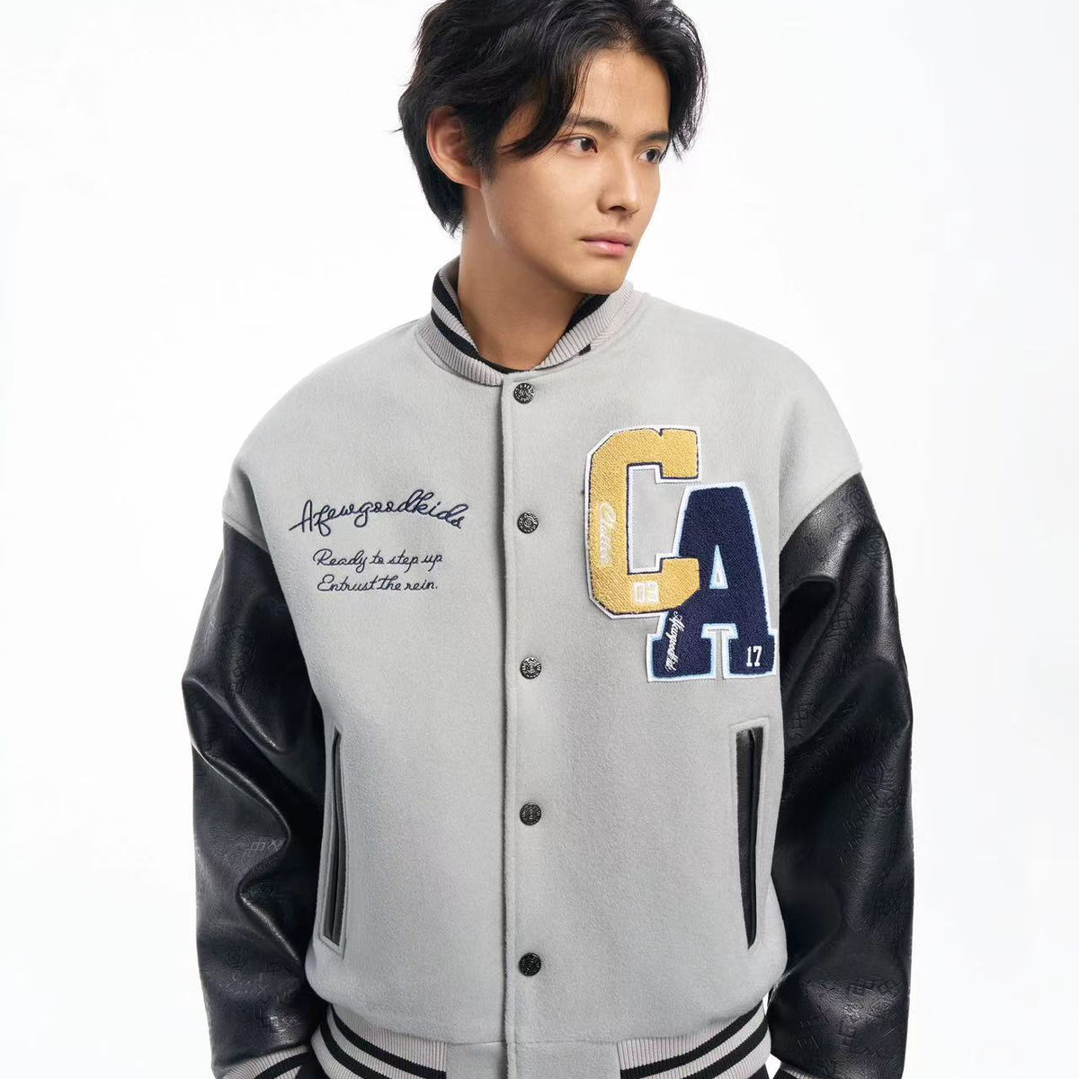 AFGKxCLOTTEE Dragon Pattern Embroidered Wool Varsity Jacket
