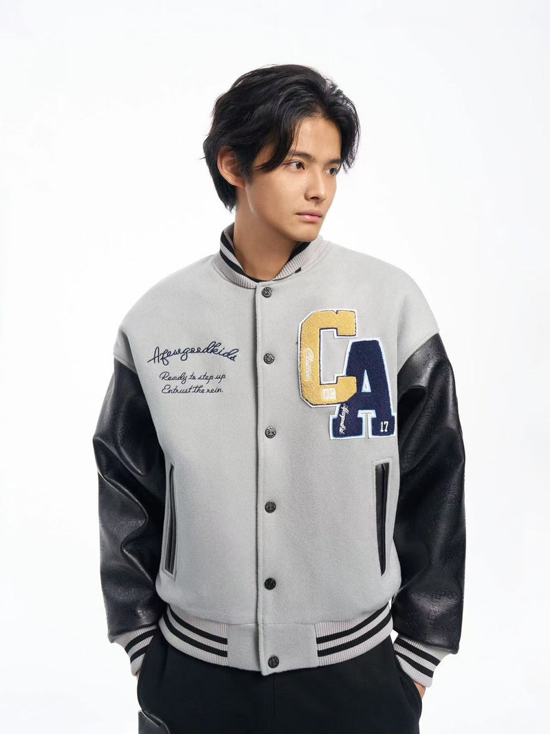 AFGKxCLOTTEE Dragon Pattern Embroidered Wool Varsity Jacket