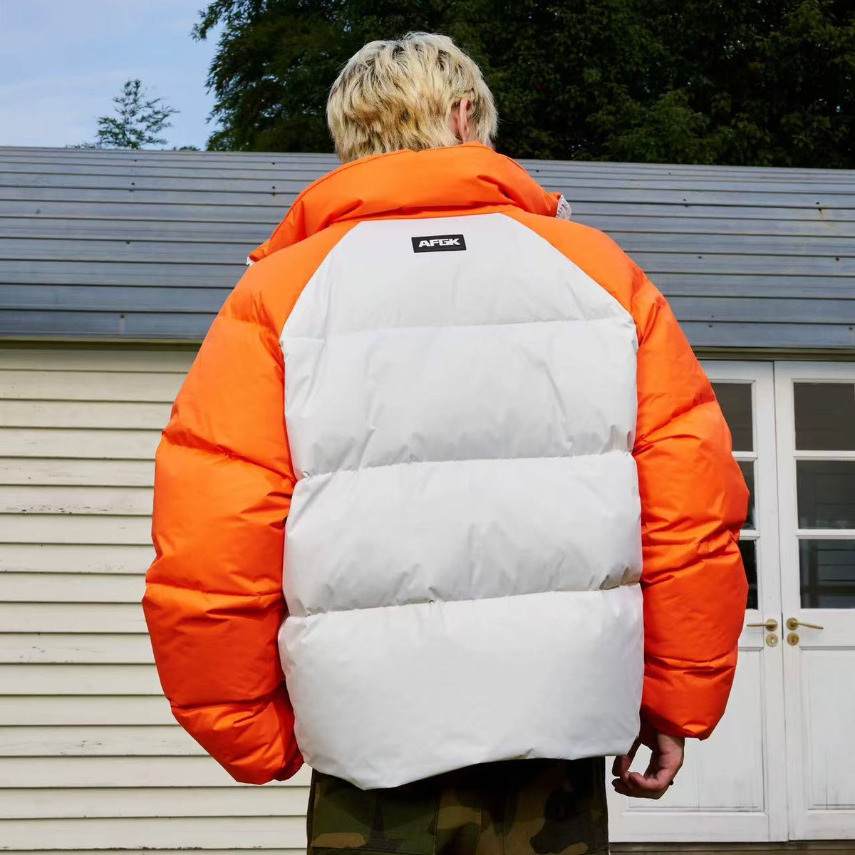 AFGK Raglan Sleeve Color Block Stand Collar Down Jacket