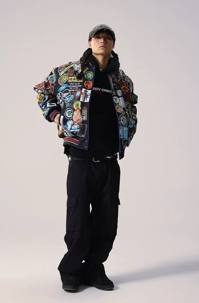 REMEDY Over Printed Badge Varsity Jacket