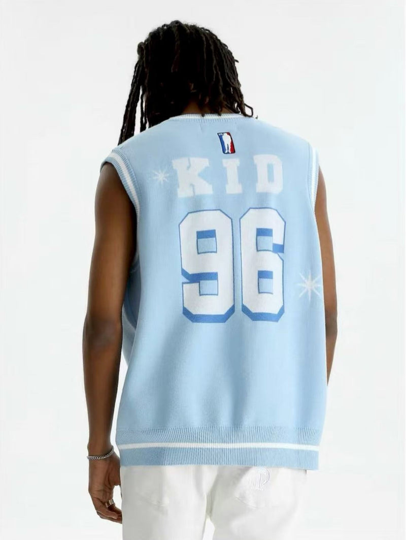 STK 96 Number Embroidered V-Neck Knit Vest