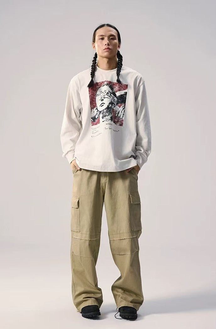REMEDY Retro Distressed Printing Long-sleeve Tee