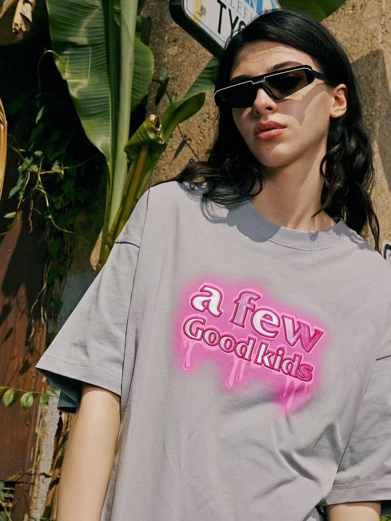 AFGK Versatile Melted Syrup Letter Short-sleeves T- shirt