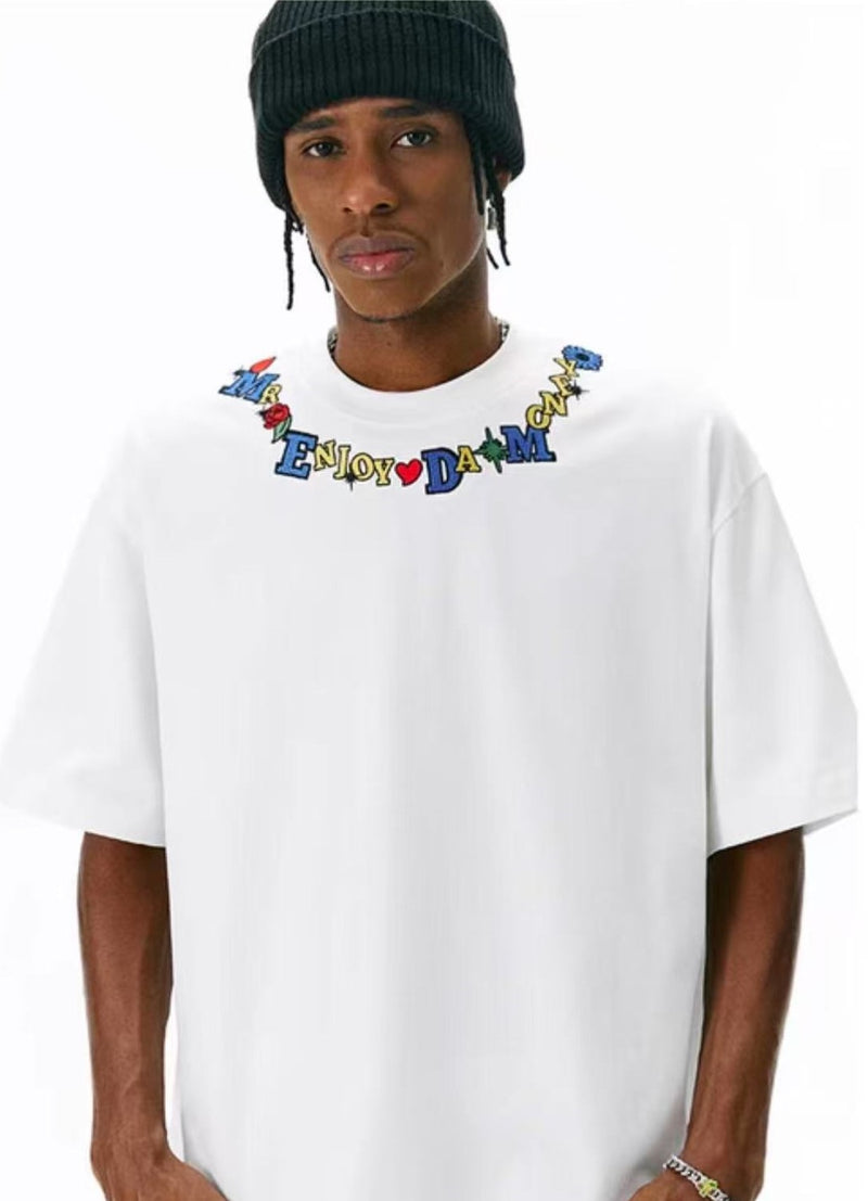 MEDM Necklace Embroidered Short-sleeve T-shirt