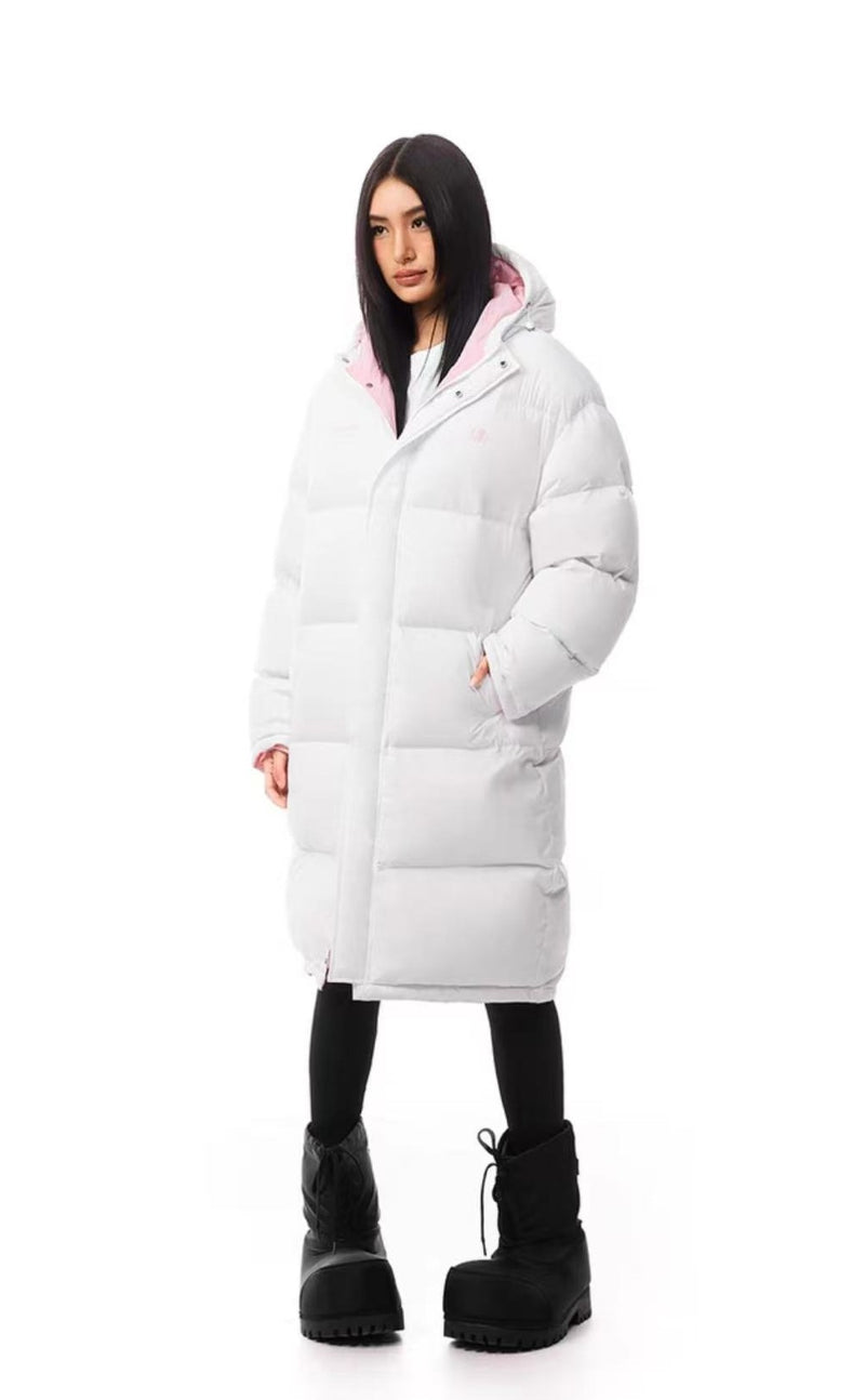 FDR Contrast Color Long Knee-length Down Jacket
