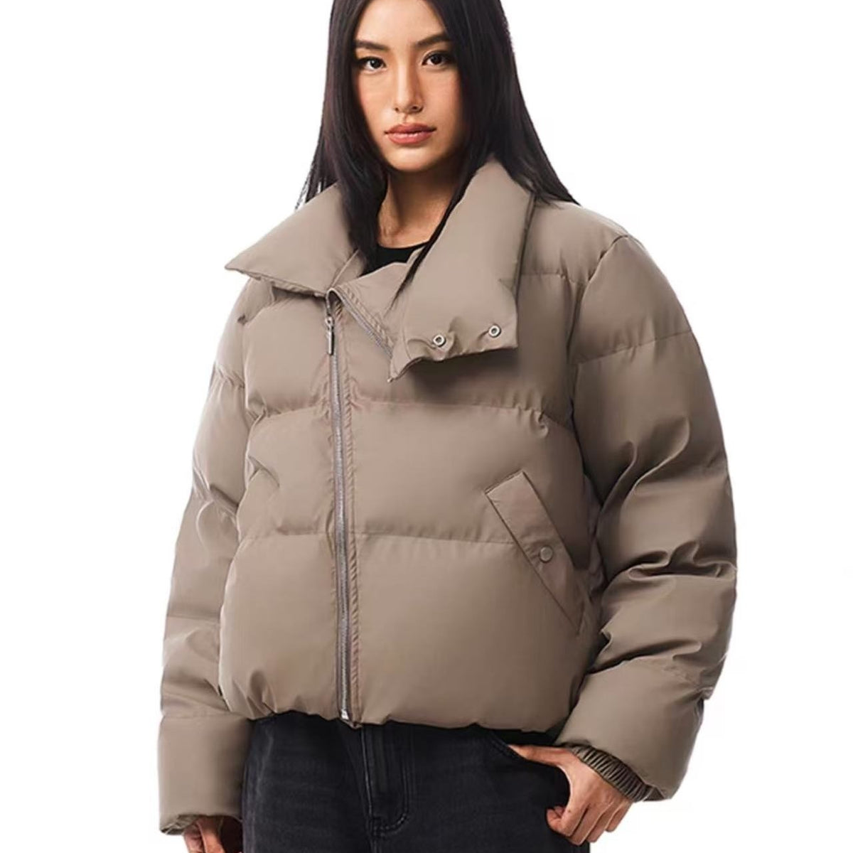 FDR Diagonal Zipper Stand Collar Down Jacket (For Women)
