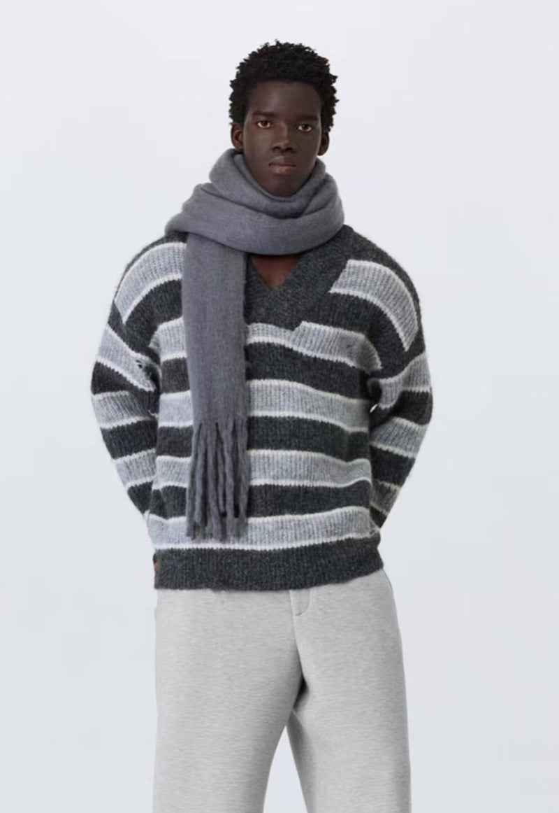 ATRY Retro Striped V-neck Sweater