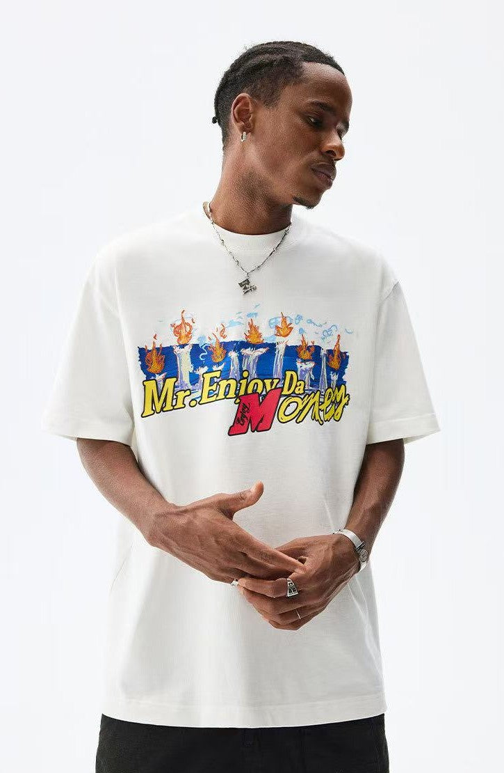 MEDM Candle Flame Embroidered Short-sleeved T-shirt