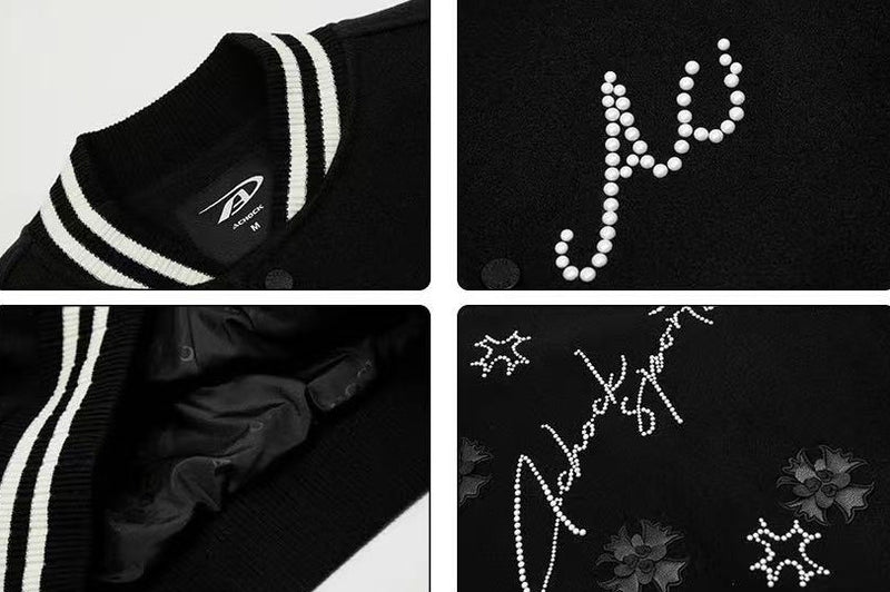ACHOCK Heavy Embroidered Pearl Design Baseball Jacket